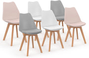 Set di 6 sedie scandinave SARA, mix di rosa pastello x2, grigio chiaro x2 e bianco x2