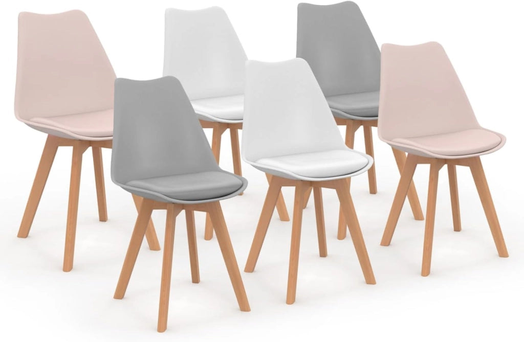 Set di 6 sedie scandinave SARA, mix di rosa pastello x2, grigio chiaro x2 e bianco x2