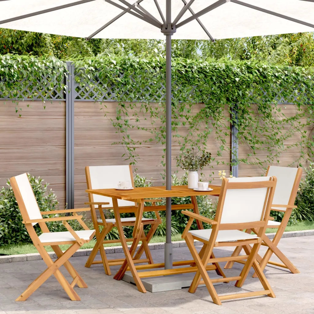 Sedie da Giardino Pieghevoli 4 pz | Sedie da Esterno Bianco Crema Tessuto e Legno
