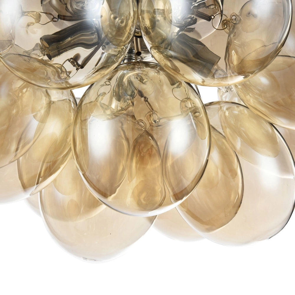 Plafoniera Contemporanea Balbo  Metallo Nichel 4 Luci Diffusori Cognac