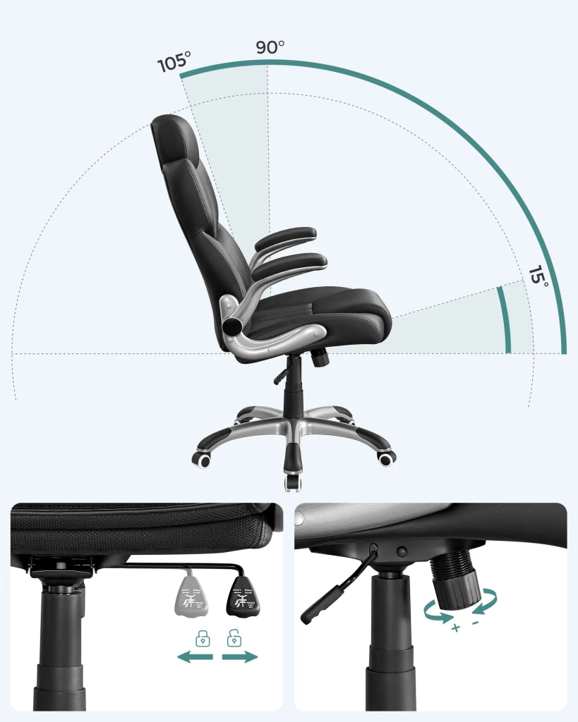 Sedia da ufficio girevole sedia ergonomica con braccioli pieghevoli base a stella in nylon carico massimo 150 kg nero 12_0007403