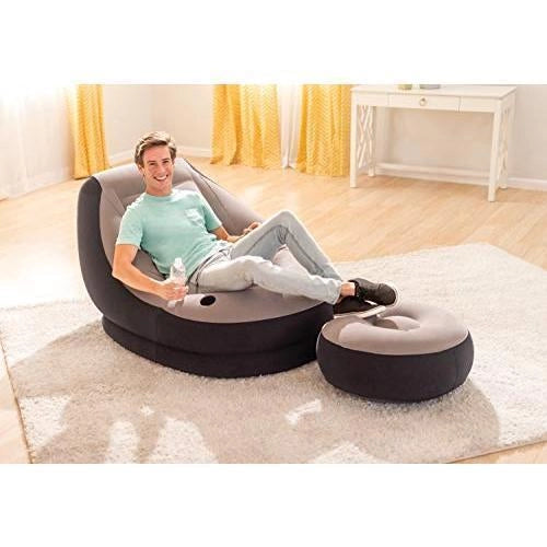 Intex 68564NP Poltrona Lounge 102 x 137 x 79 cm con Poggia Piedi 64 x 28 cm Grigio-Nero Tinta Unita Single