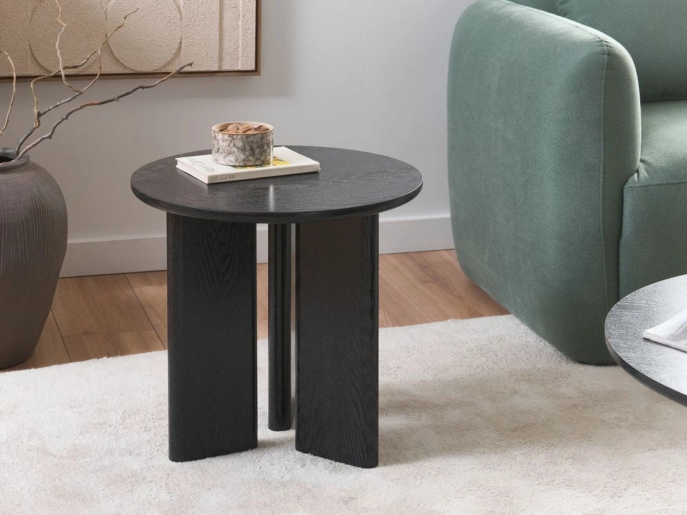 Tavolino in MDF nero con impiallacciatura in carta 3 gambe rotonde a pannello per soggiorno stile moderno