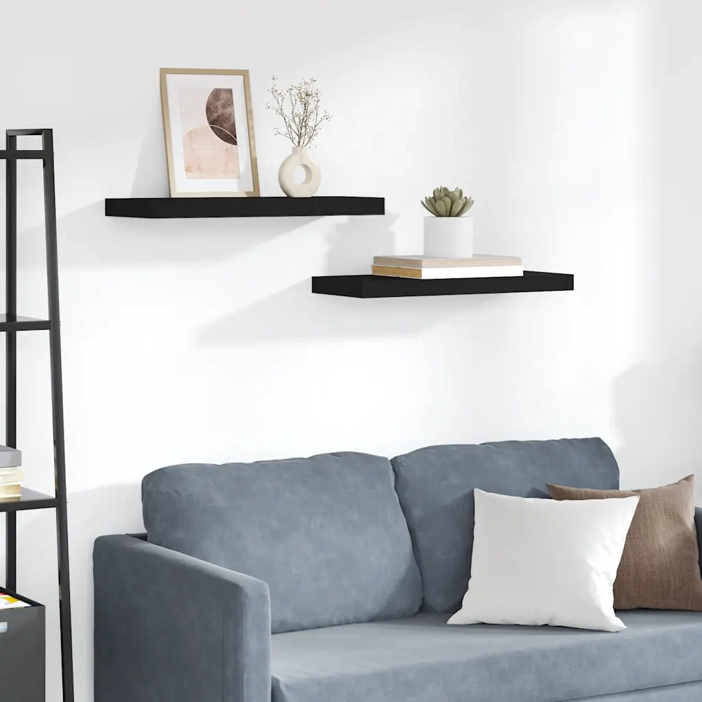 Scaffali a Parete 2 pz Neri 60x23,5x3,8 cm in MDF cod mxl 33690