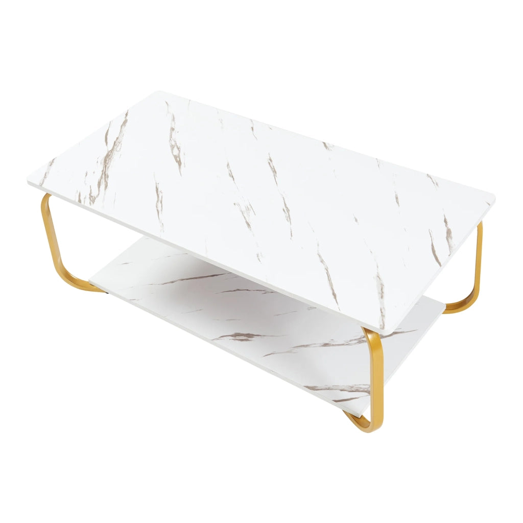 Tavolino/consolle 120 x 60 x 43 cm effetto marmo bianco e oro 03_0010808