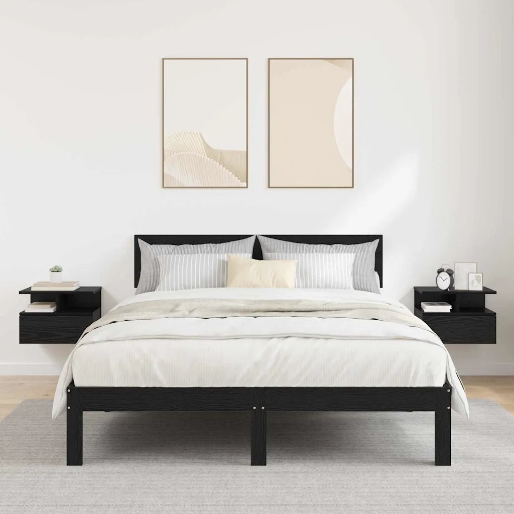 Set di 2 Comodini | Armadio da Notte | Mobiletto da notte flottante Rovere Nero 40 x 31 x 28 cm