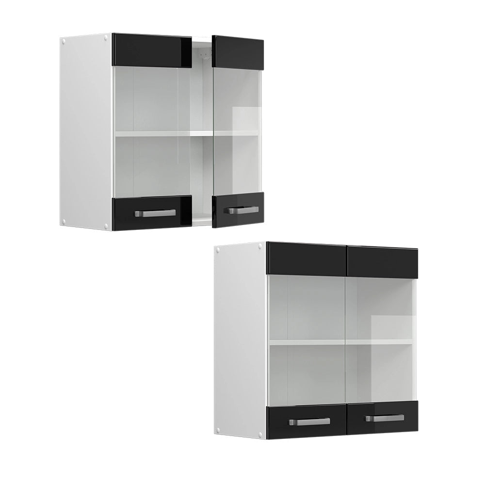 Vicco Mobile da cucina in vetro Nero lucido 60 cm