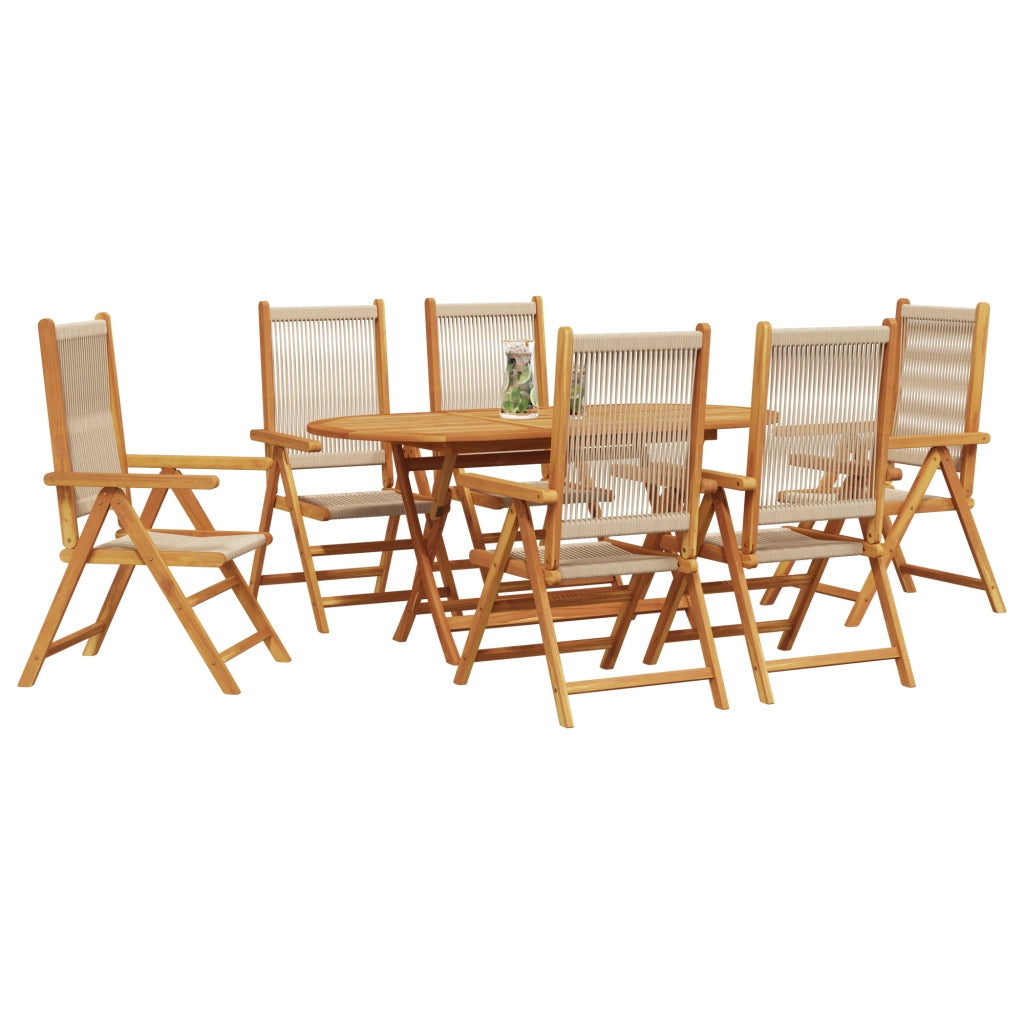 Set da pranzo per il giardino 7 pezzi  Beige in legno massello di acacia e polirattan