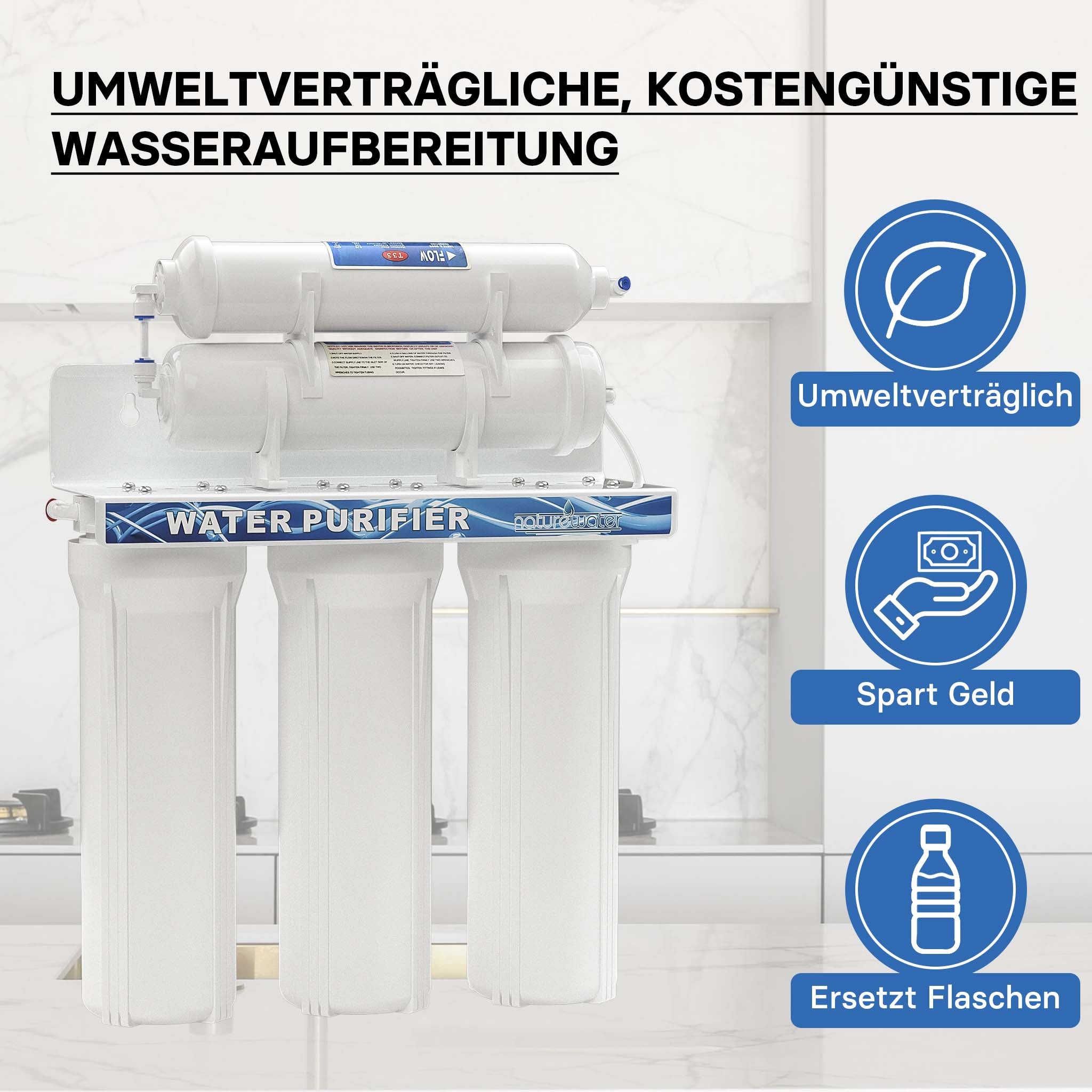 Naturewater Filtro dell'acqua a 5 livelli NW-PR305, con cartucce filtranti da 254 mm, con rubinetto