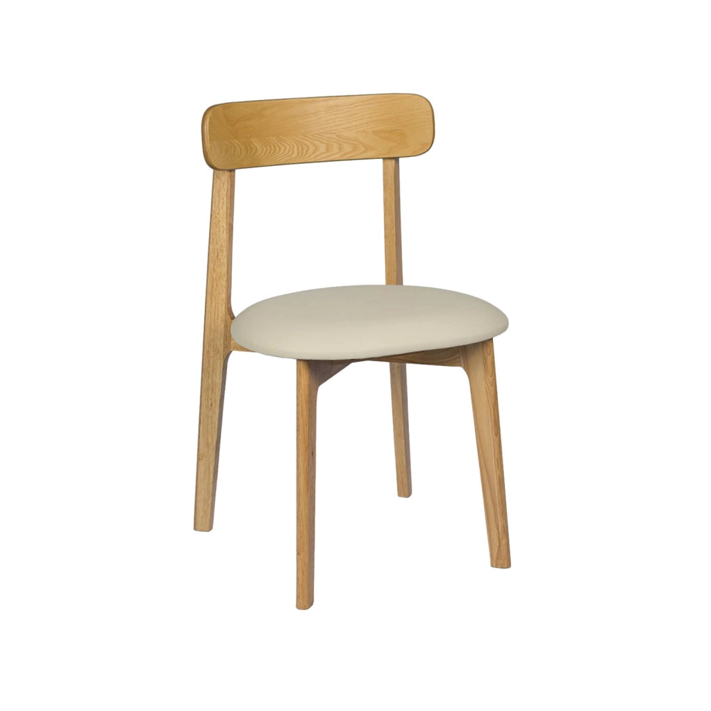 Set 2 sedie vintage in legno di hevea e similpelle, marrone naturale