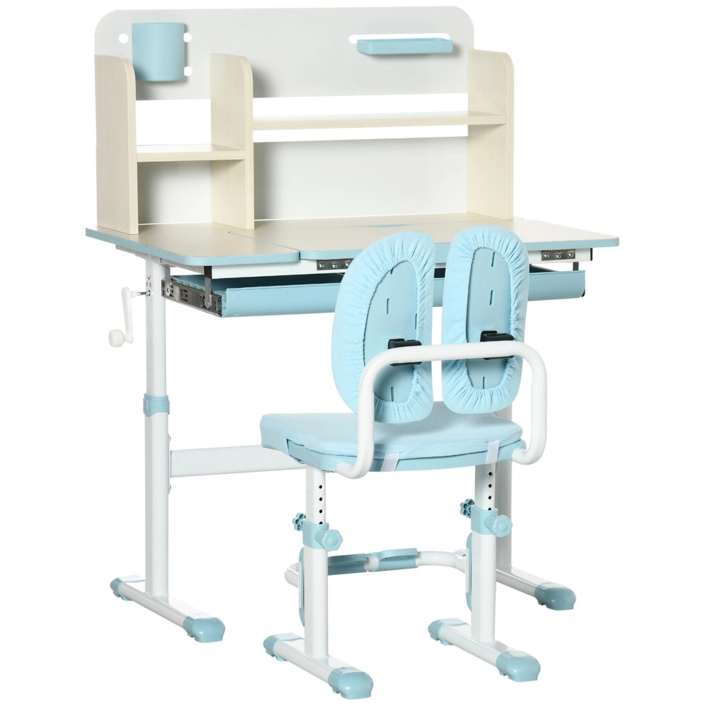 EasyComfort Banco Scuola con Sedia per Bambini 3-12 Anni, Altezza Regolabile e Piano Inclinabile, Azzurro