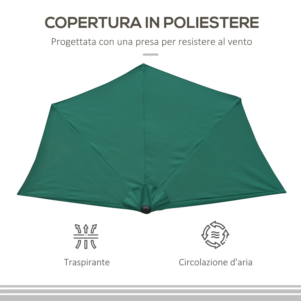 EasyComfort Ombrellone Semicircolare da Parete 2.7x2.4 m con Apertura a Manovella in Poliestere, Verde
