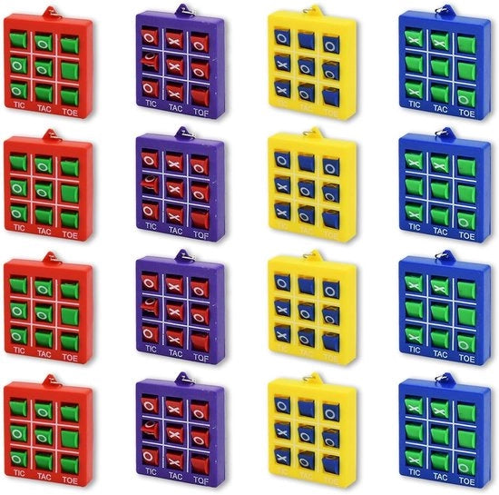 Set di 16 Tavoliere di Gioco Tic Tac Toe - Materiale Duraturo Kunststof/Metaal - Giocattoli per Bambini - Regalo di Festa - Colori Vividi
