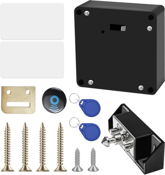 Sistema di chiusura elettronico con lettore RFID per ante e cassetti - inclusa chiave a muro e carte RFID - chiusure nascoste - adatto per armadi a due ante e cassetti in legno