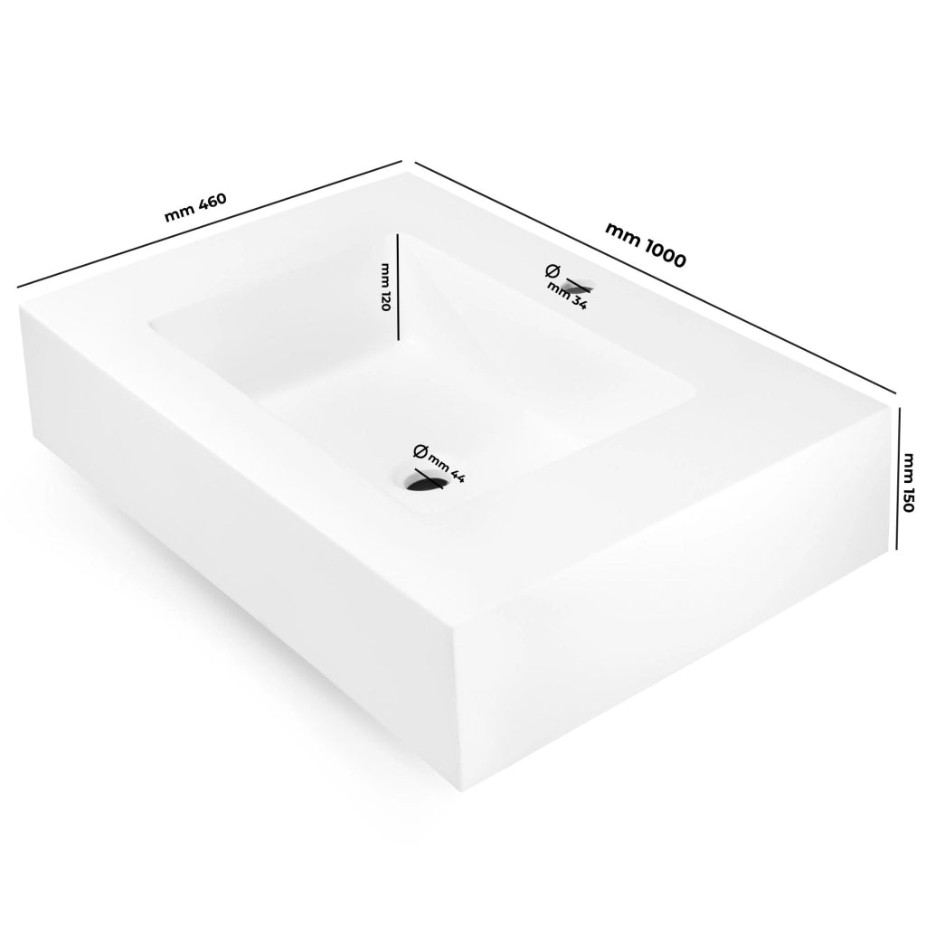 Top lavabo sospeso in materiale marmo resina finitura liscia due colorazioni *** misure 100x46x15 cm, tinta bianco op...