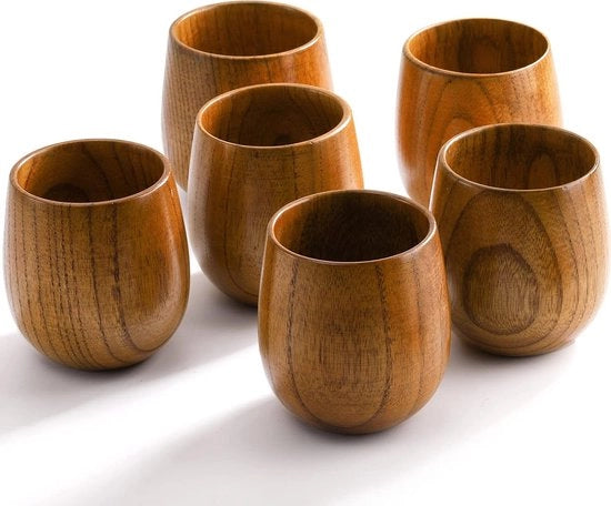 Set di sei tazze in legno, 150 ml tazza in legno per bere, servizio da tè in legno con tazza, tazza per bere acqua, vino, latte, caffè