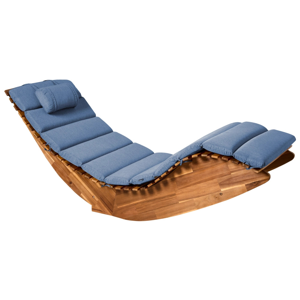 Cuscino per lettino da sole in poliestere blu, resistente ai raggi UV e idrorepellente, con lacci e poggiatesta, imbottitura spessa