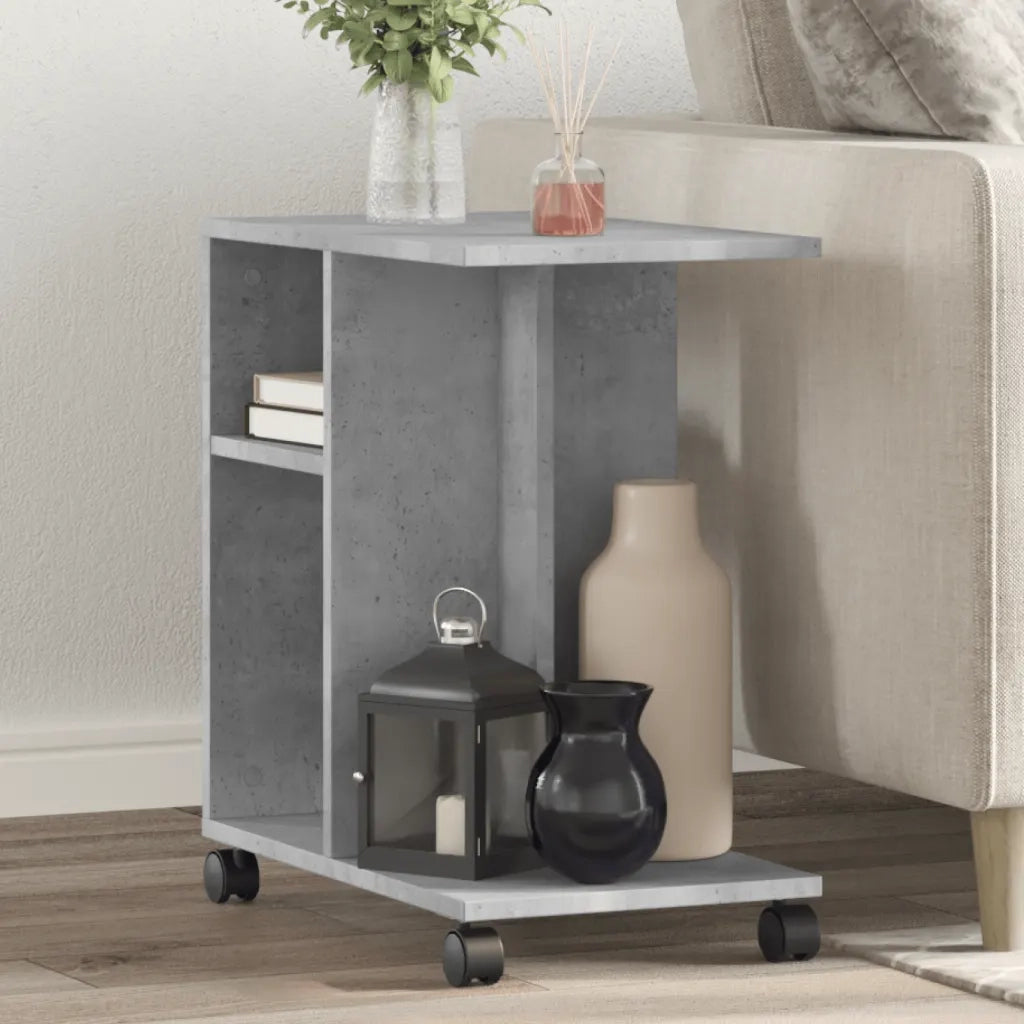 Tavolino con Ruote Grigio Cemento 50x30x55 cm Legno Multistrato 840572