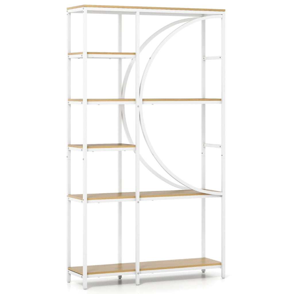 Libreria moderna a 6 ripiani aperti per soggiorno e ufficio domestico-Scaffale alto autoportante design a forma di mezzaluna Bianco
