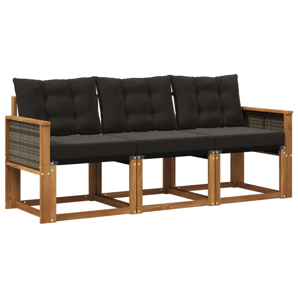 Set di divani da esterno con cuscino 3 pcs Naturale e Nero