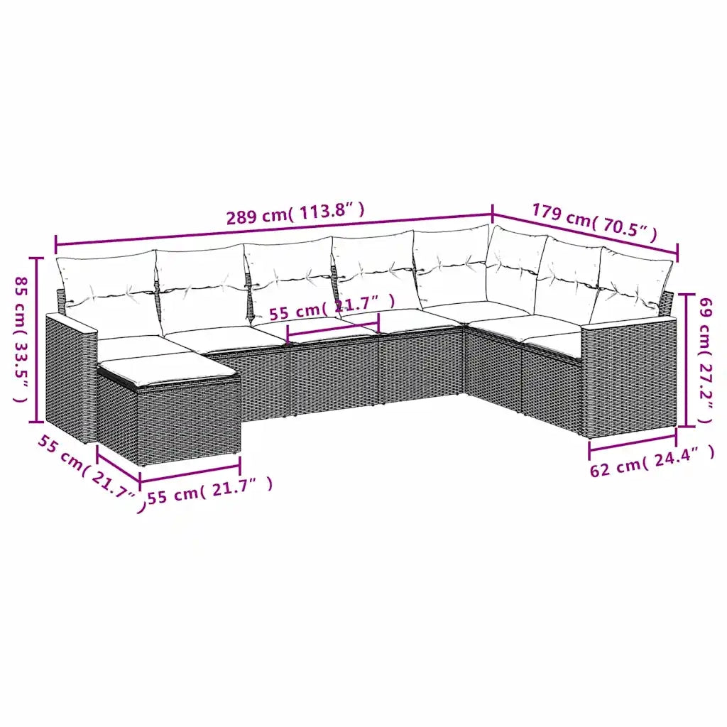 Set Divani da Giardino con Cuscini 8 pz Nero in Polyrattan 3226245