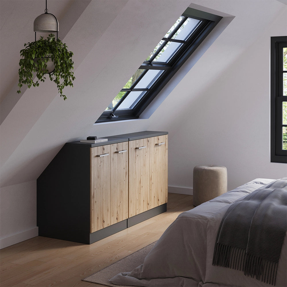 Set di mobili sottotetto Rion Rovere artigianale/Antracite 140 cm Set di 2 carcasse armadio profondità 60 cm Vicco