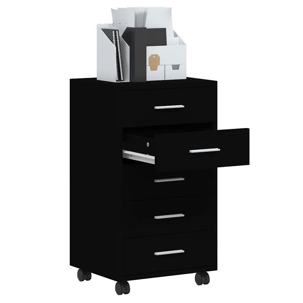 Cassettiera con Ruote Nero in Legno Multistrato 342671
