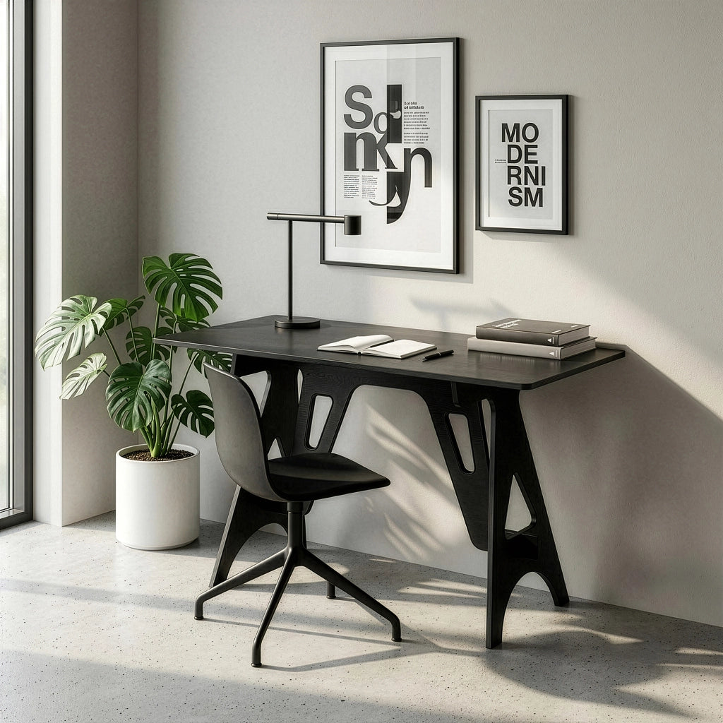 Scrivania Bostenenna con Struttura Geometrica 120 x 60 x 75 cm - Nero Effetto Legno [en.casa]