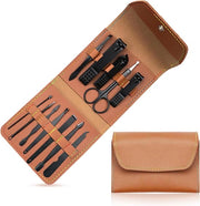 Set di manicure e pedicure da 12 pezzi in acciaio inossidabile con borsa in pelle PU per viaggio