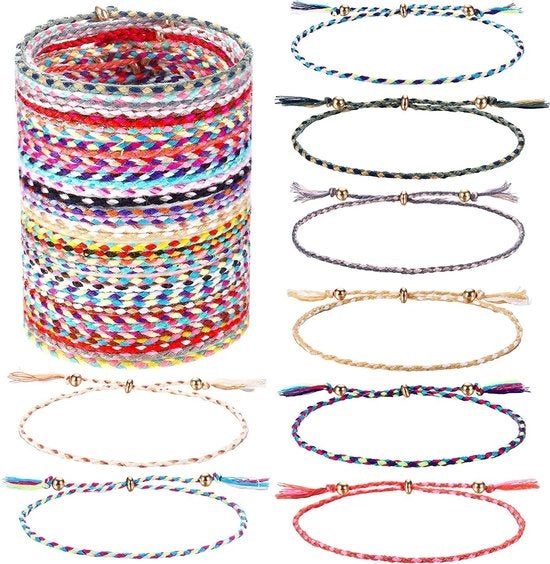 Bracciali amici 35 pezzi - Adattabile - Corda intrecciata - Colorato - Fatto a mano - Stile boho/stradale - Bracciali