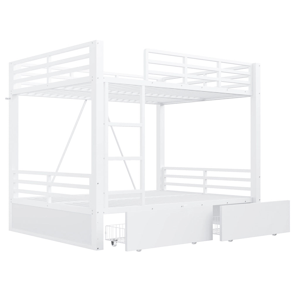Letto a castello 140x200 cm in metallo; con cassetti; scala integrata; bianco