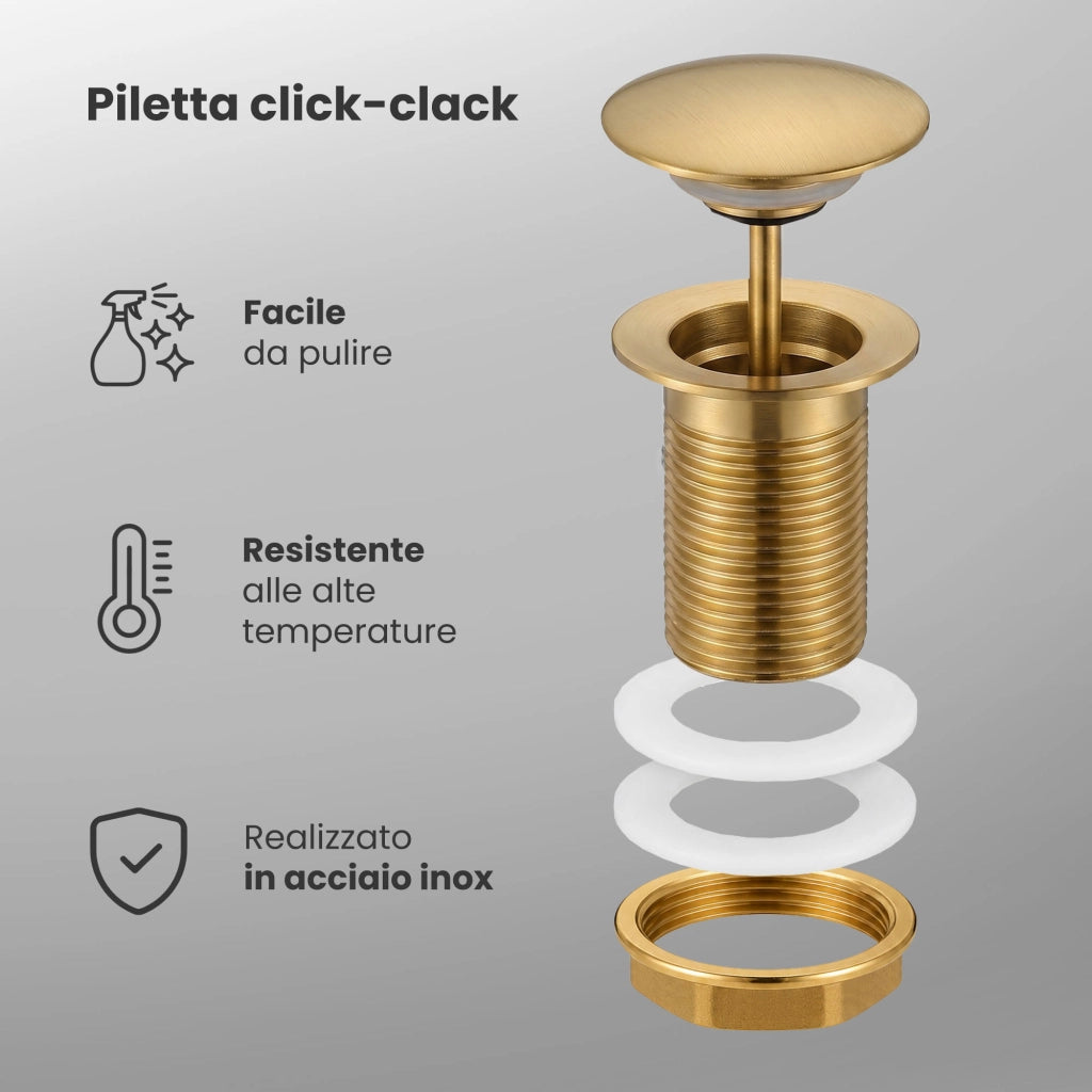 Piletta Click Clack lavabo senza troppo pieno acciaio inossidabile Oro