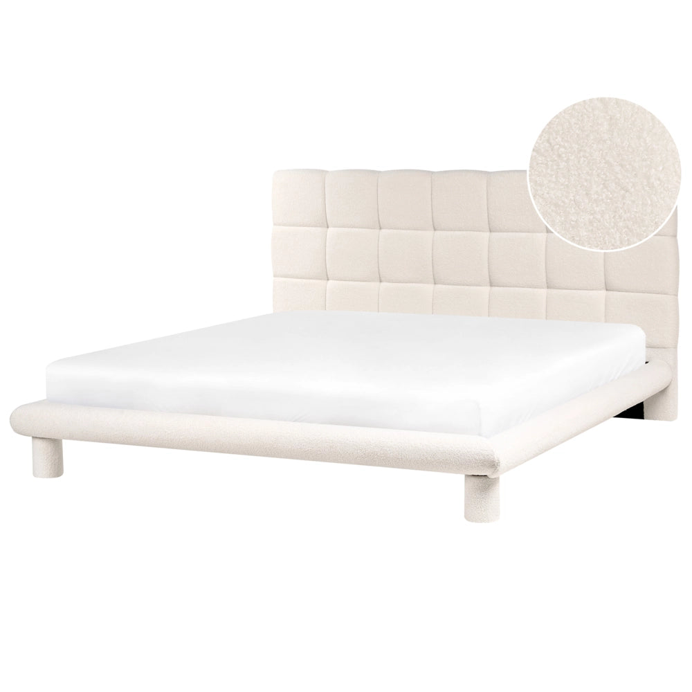 Letto imbottito in bouclé bianco sporco 180 x 200 design scandinavo testata morbida