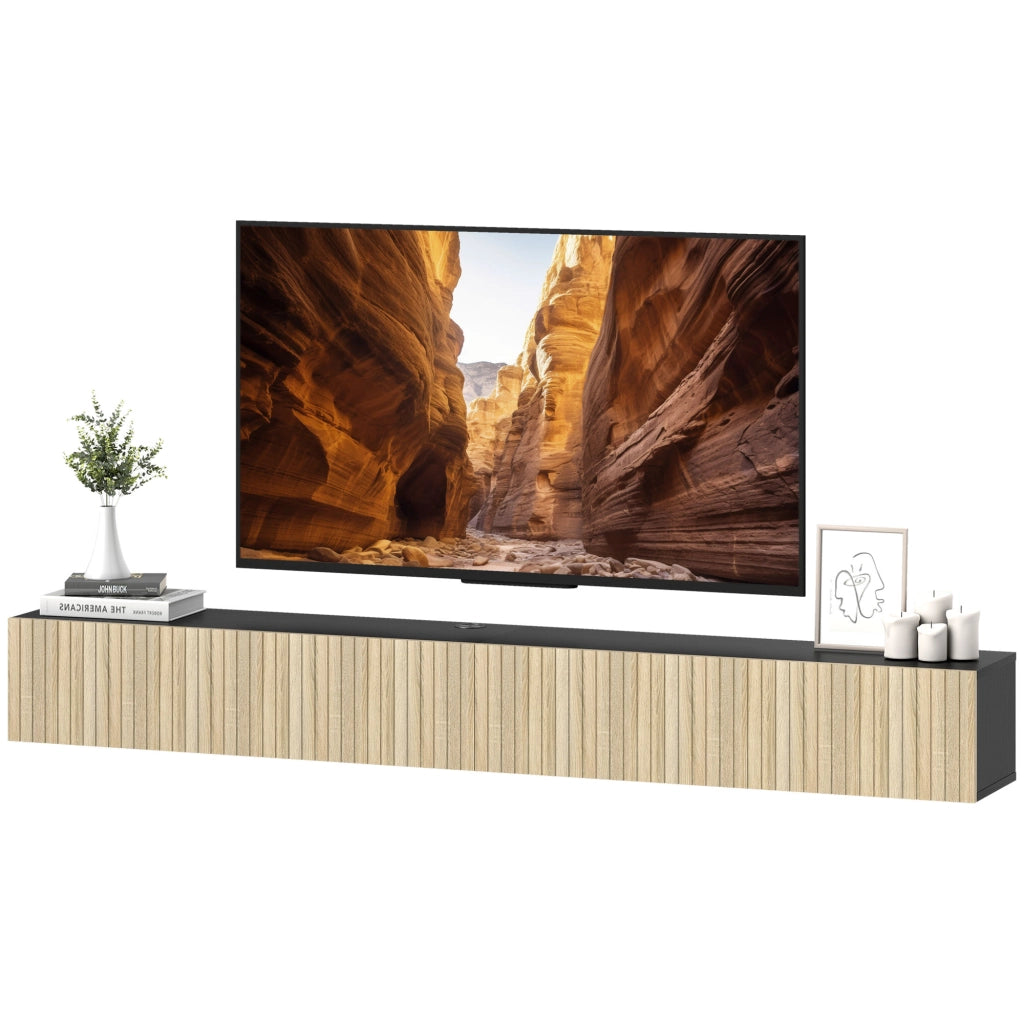 Mobile TV sospeso ¨C Xylo ¨C legno naturale e nero, 140x25x22cm, 2 ante