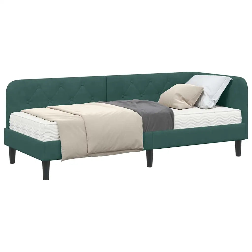 Letto singolo | Letto per adulti | Cornice del letto ad angolo Verde Scuro 80 x 200 cm Velluto