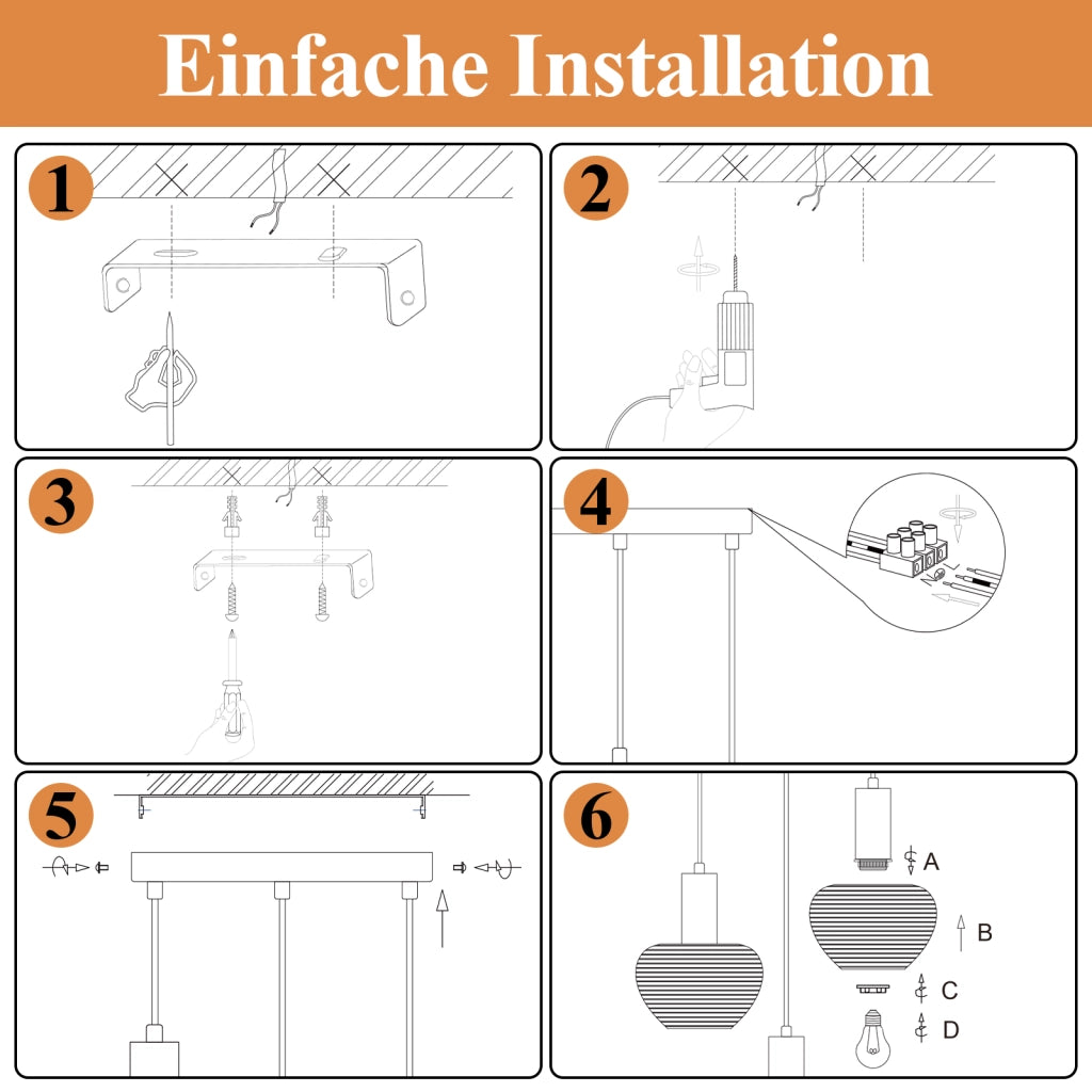 Lampada a sospensione ZMH vintage E27 a 3 luci nera (lampadine non incluse)