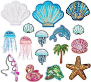 Pailletten Patches 18 Stuks - Pannelli Decorativi con Filo - Tema Oceano - Decorazione per Abbigliamento e Borse - Inclusi Striscioni per Riparazioni - Pannelli Decorativi a Maglia