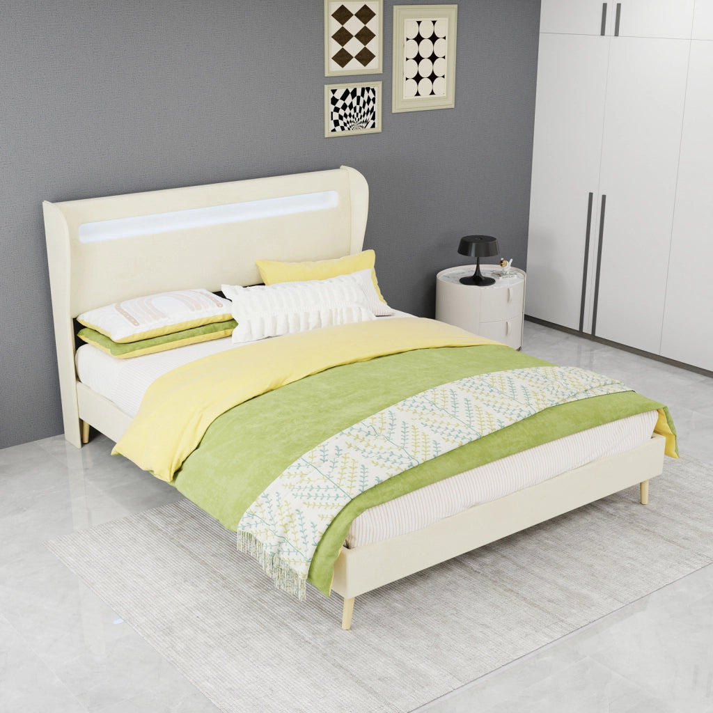 letto imbottito tessuto metallo beige 140 x 200 cm