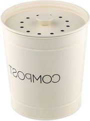Contenitore di compostaggio per cucina - metallico da 3 litri - Cassetto di raccolta rifiuti con 3 filtri - Coperchio di scatola dei rifiuti - Crème