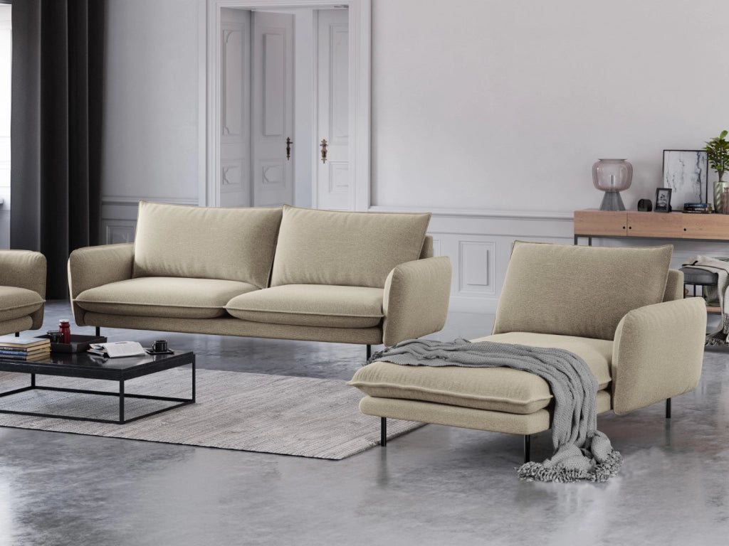 Cosmopolitan Design - Chaise longue destra "Vienna" in tessuto strutturato beige 