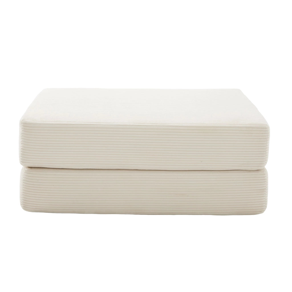 Reposapiedi Convertibile Pieghevole in Velluto a coste con Funzione Letto, Beige