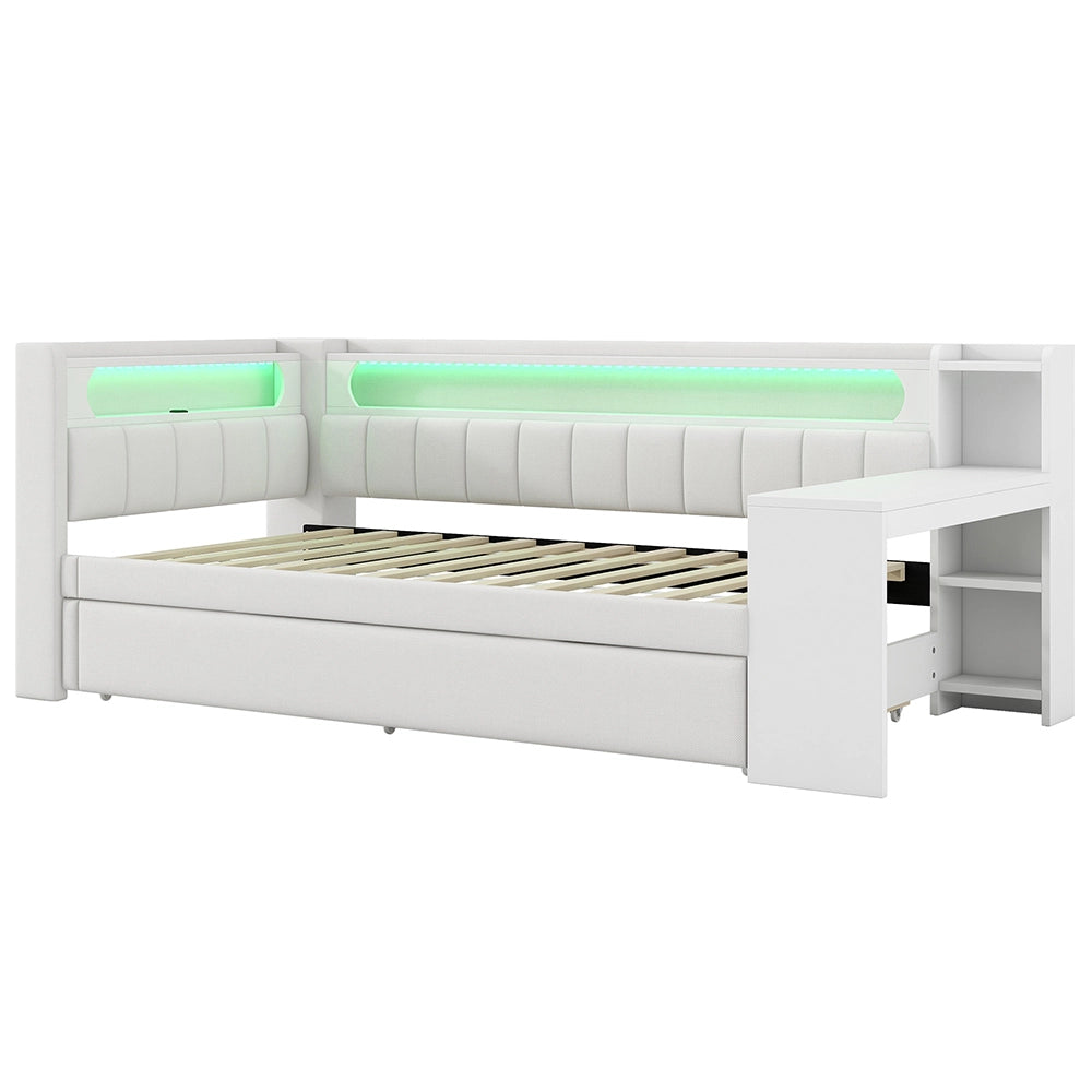 Letto a giorno-Xylo-90x200 cm-USB, LED, letto ribaltabile, scrivania, bianco