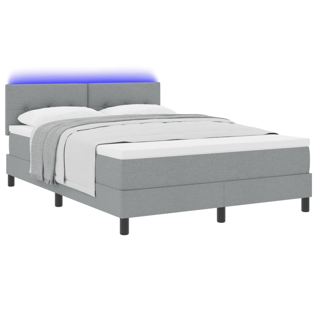 Letto Box Spring con Materasso e Luce LED Grigio 140x200 cm Tessuto