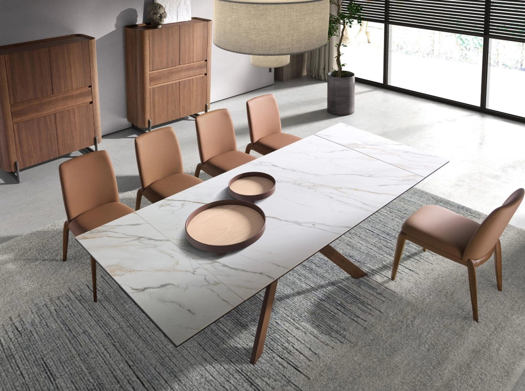 Credenza alta in noce e acciaio scuro metallizzato