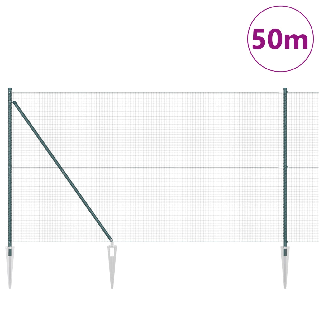 Recinzione in Rete Saldato con 13 Pali Picchetti Verde 1.5x50 m Acciaio