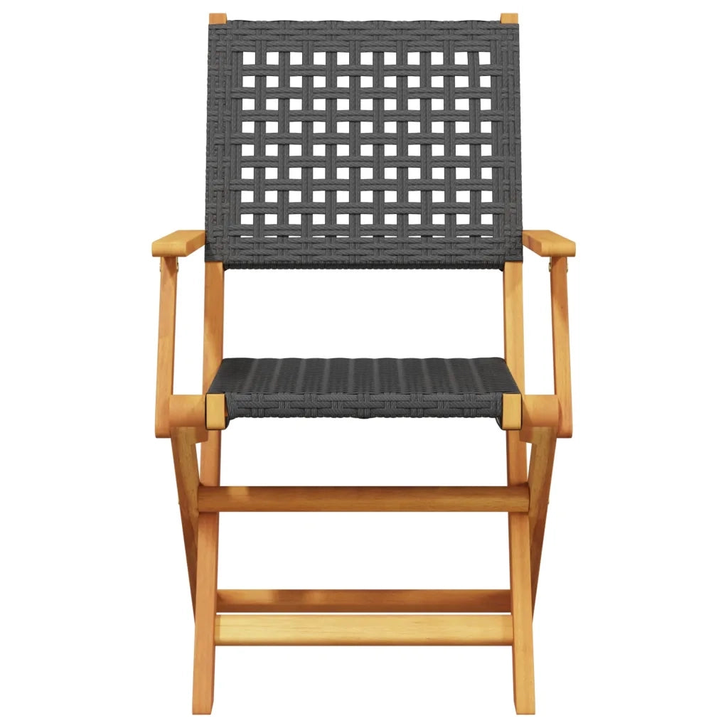 Sedie Giardino Pieghevoli 4 pz Nere Polyrattan e Legno Massello 3214556