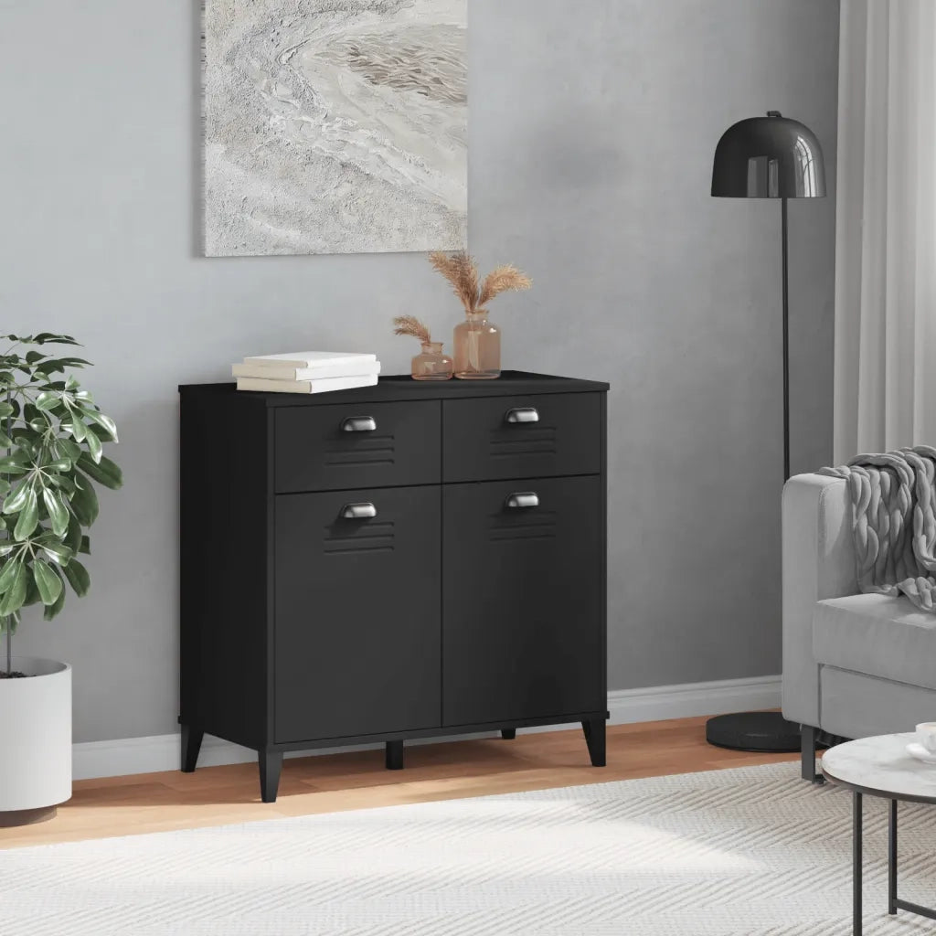 Credenza VIKEN Nera 80x40x80 cm in Legno Massello di Pinocod mxl 117023