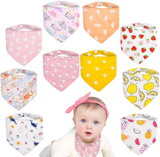 Set di 10 pannoloni con 2 spille regolabili, 100% cotone, bandana a forma di triangolo per bambini, fazzoletti per la bocca, morbidi e assorbenti, pannoloni per bambini