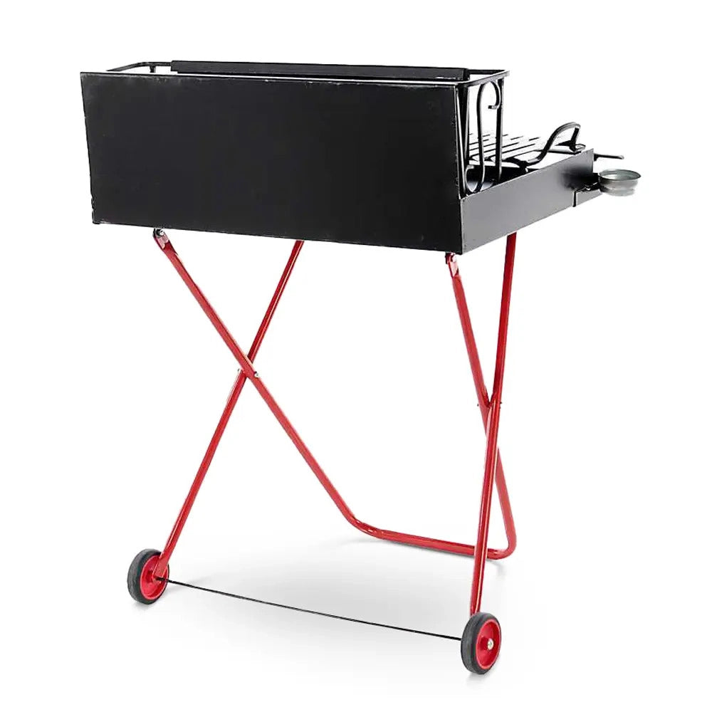 Barbecue a Legna Portatile con Griglia in Acciaio Inox, Ripiano Recupera Grassi, Pieghevole con Ruote, Made in Italy, Con tira braci e bicchiere raccogli olio OMAGGIO (EXTRA LARGE)