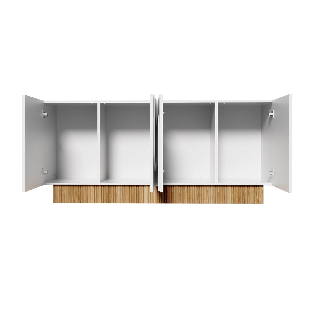 Credenza con 4 Ante; Rilievo a U; 4 Scomparti; Finitura Opaca; Stile Moderno; in Pannello Truciolare; 160??38??75 cm; Bianco Legno